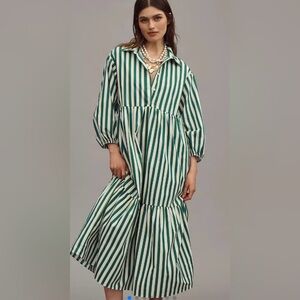 Anthropologie Maeve Green and White Striped shirt dress!